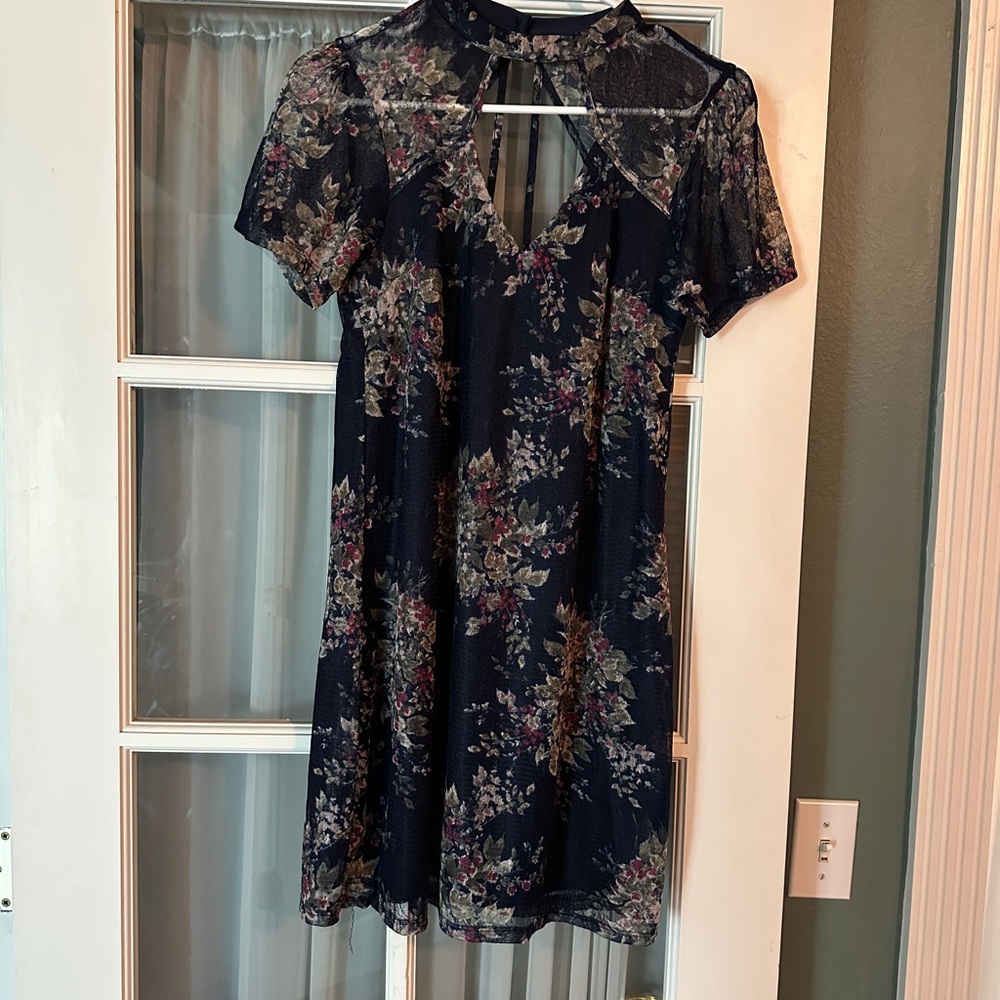 Blue Rain Navy and Floral  Straight Dress Worn Once Size Small- Francesca’s